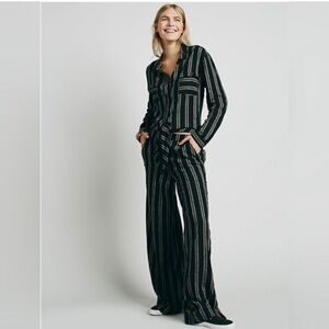 Free People Gray Brown Striped Sensual Wrapped Jumpsuit